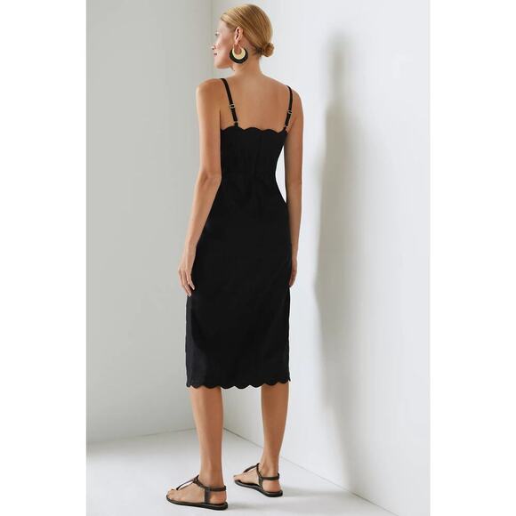 By Anthropologie Women's Black Slim Scalloped Front-Slit Corset Dress Size 8P - Picture 3 of 11